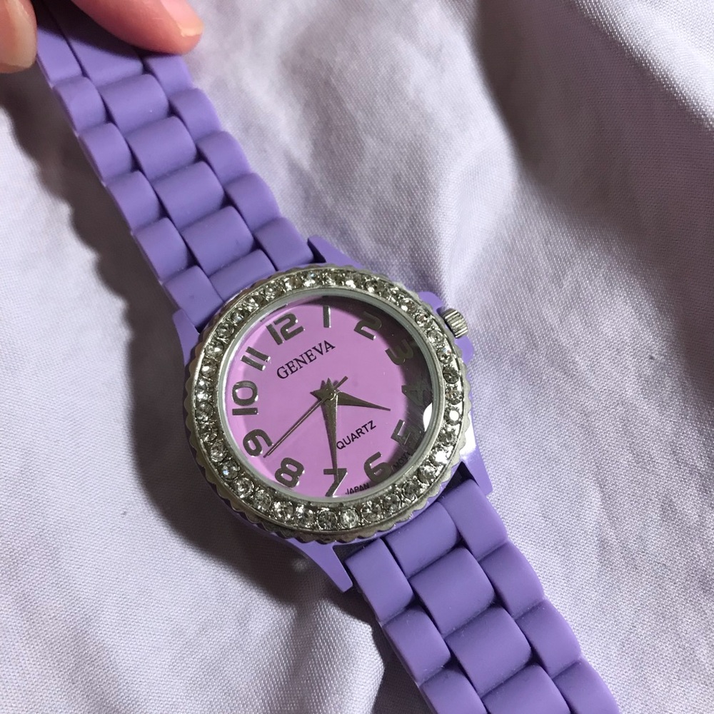 Geneva Purple and Silver Rhinestone Watch EUC